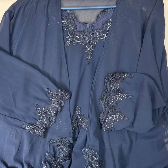 Plus Size Two Piece Set, Women's Plus Solid Contrast Lace Panel Maxi Tank Dress - Picture 2 of 2